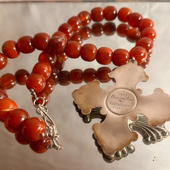 Maltese Cross Sterling Silver Carnelian Choker Necklace 925 Victorian Gift - Picture 5 of 8